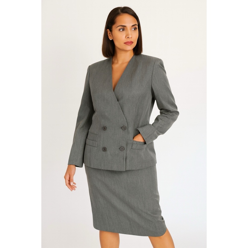 Vintage Steven Michaels Womens M/L Skirt Power Suit City Chic Professional Gray